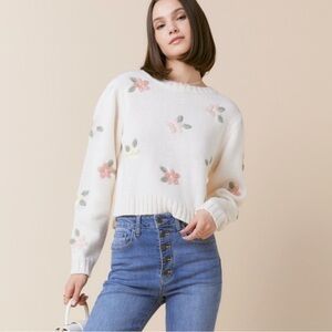 Jessica Simpson Flower Embroidered Pullover Knit Sweater